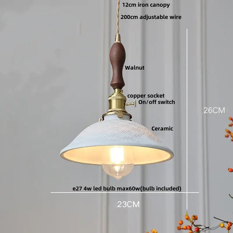 White Ceramic Wood Pendant