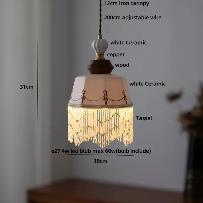 White Ceramic Wood Pendant