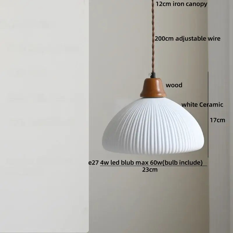 White Ceramic Wood Pendant