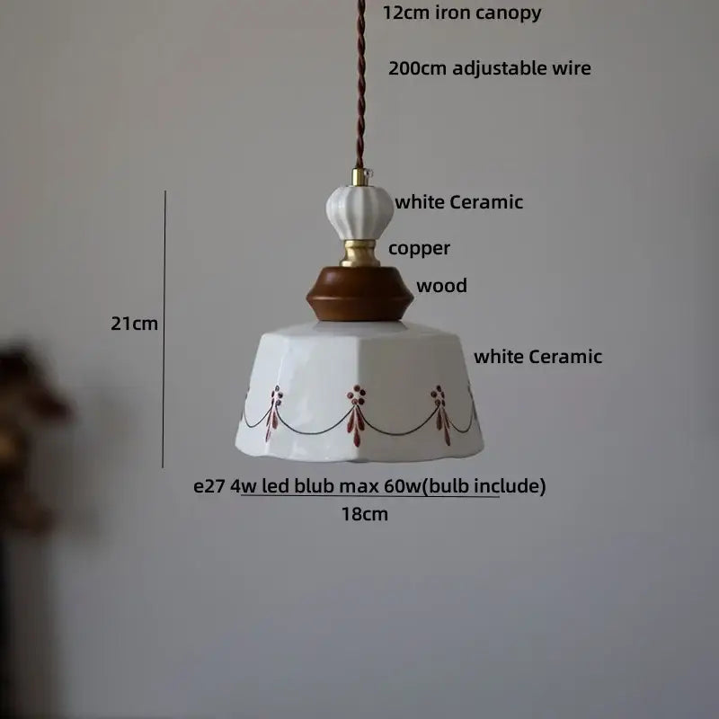 White Ceramic Wood Pendant