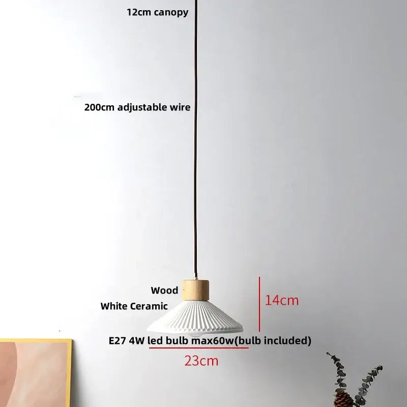 White Ceramic Wood Pendant Light Nordic Style