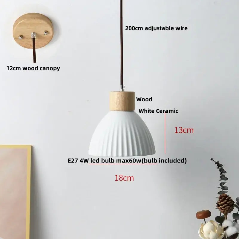 White Ceramic Wood Pendant Light Nordic Style