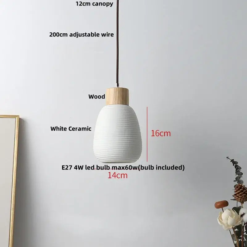 White Ceramic Wood Pendant Light Nordic Style
