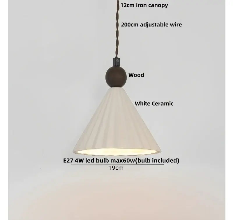 White Ceramic Wood Pendant Light Nordic Style