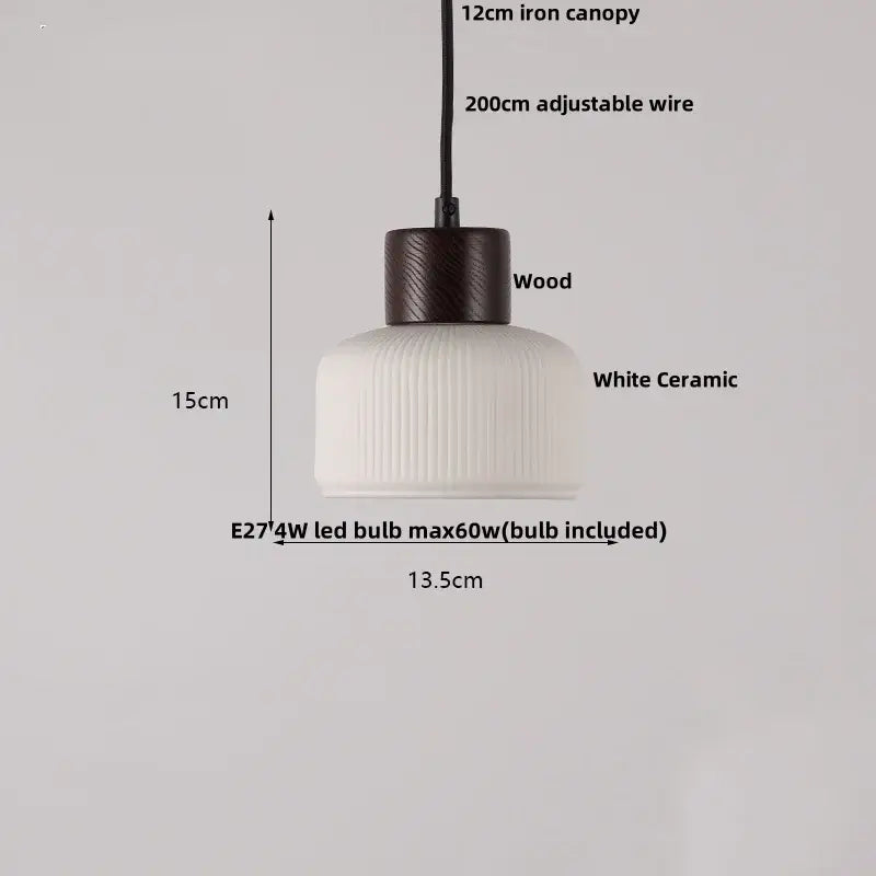 White Ceramic Wood Pendant Light Nordic Style