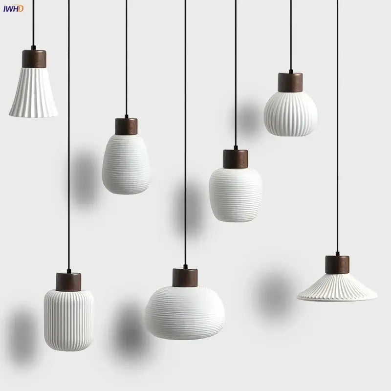 White Ceramic Wood Pendant Light Nordic Style