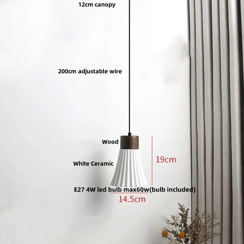 White Ceramic Wood Pendant Light Nordic Style