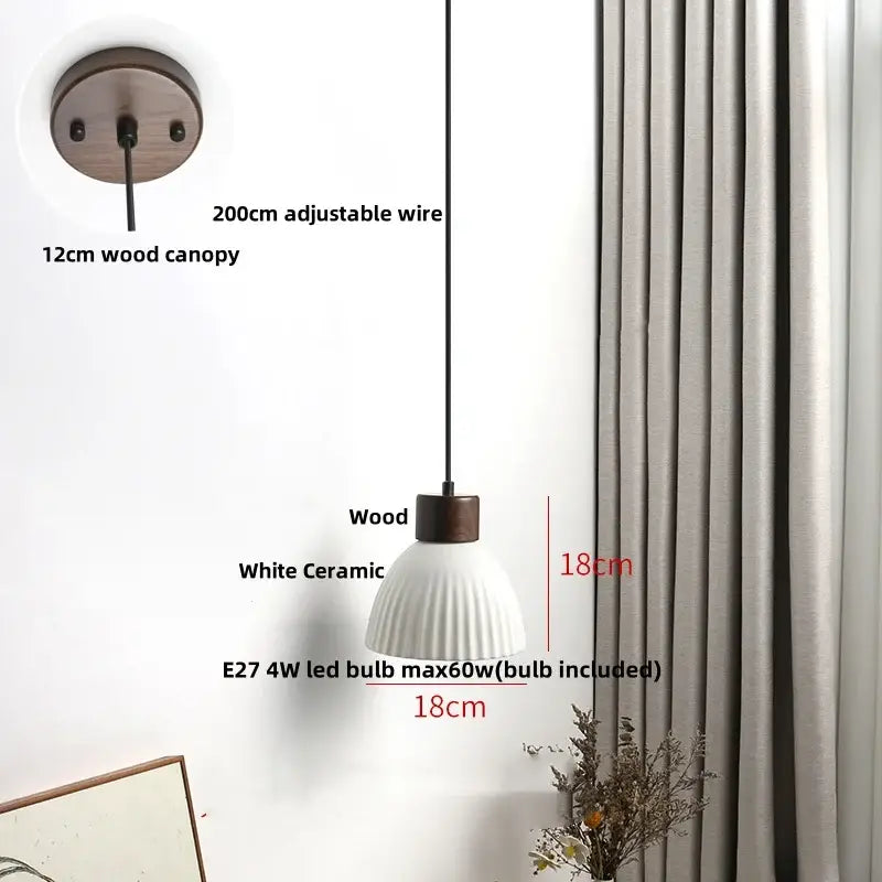 White Ceramic Wood Pendant Light Nordic Style