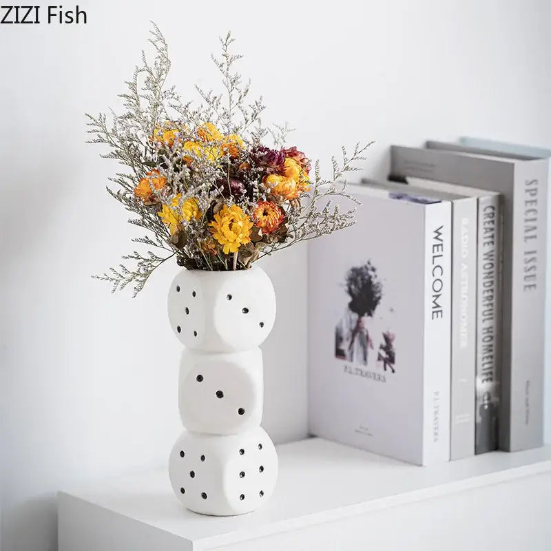 White Ceramic Dice Vase