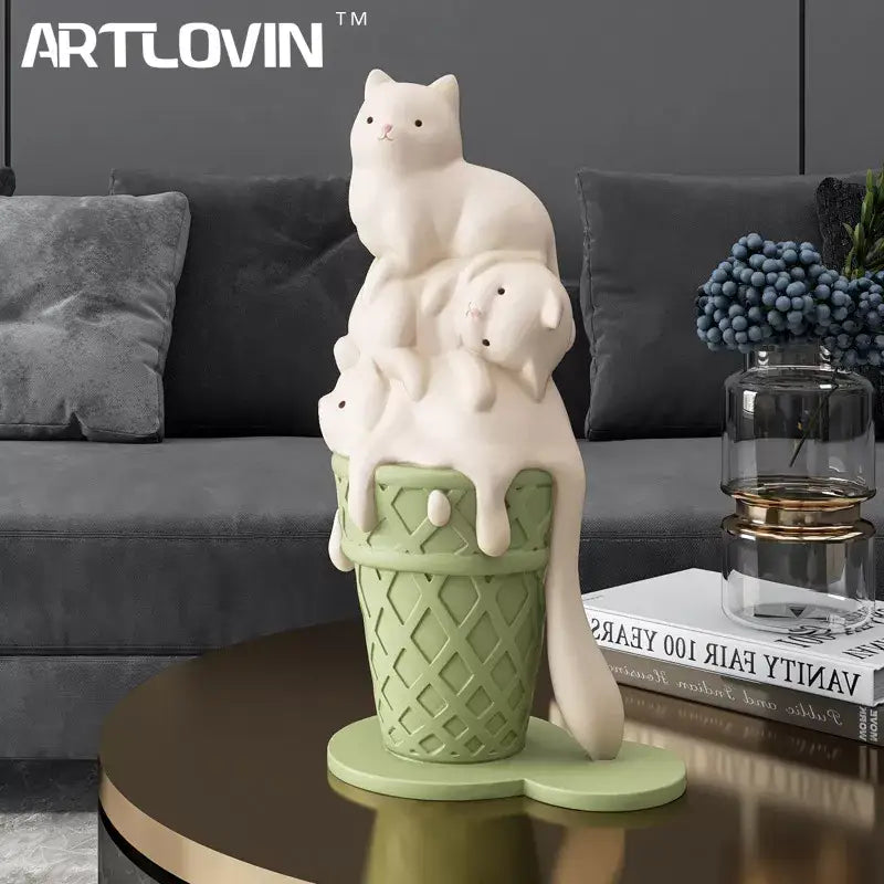 White Ceramic Cat Sculpture