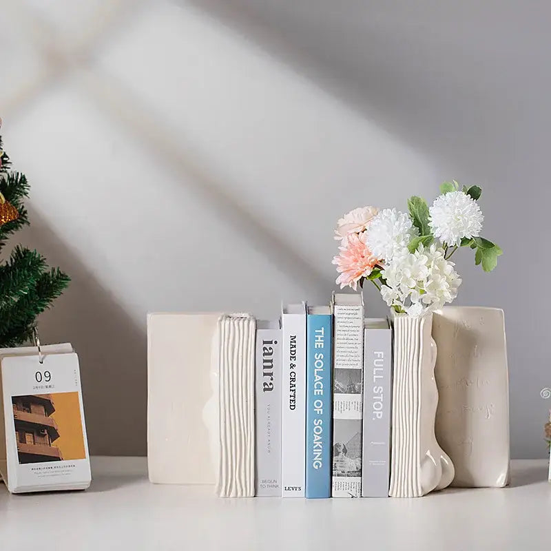 White Ceramic Face Book Vase
