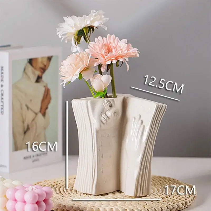 White Ceramic Face Book Vase