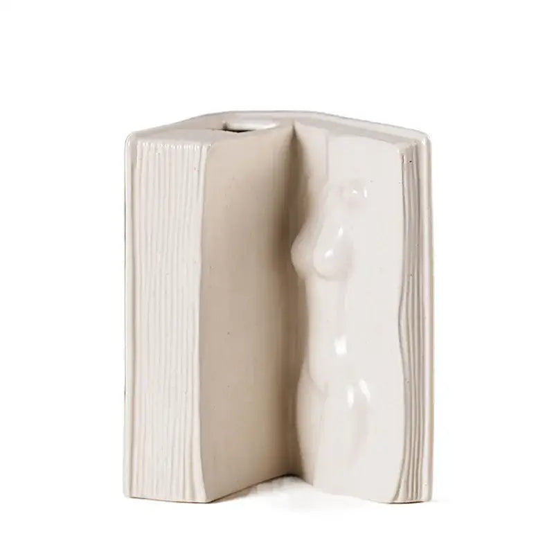 White Ceramic Face Book Vase