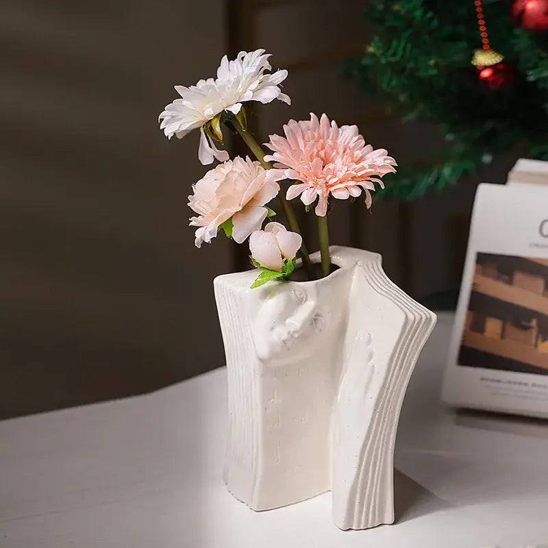 White Ceramic Face Book Vase