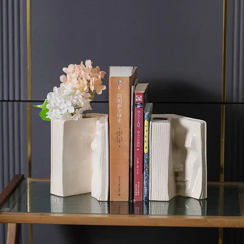 White Ceramic Face Book Vase