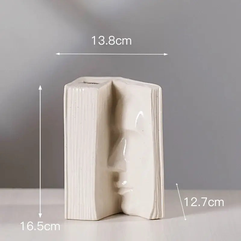 White Ceramic Face Book Vase