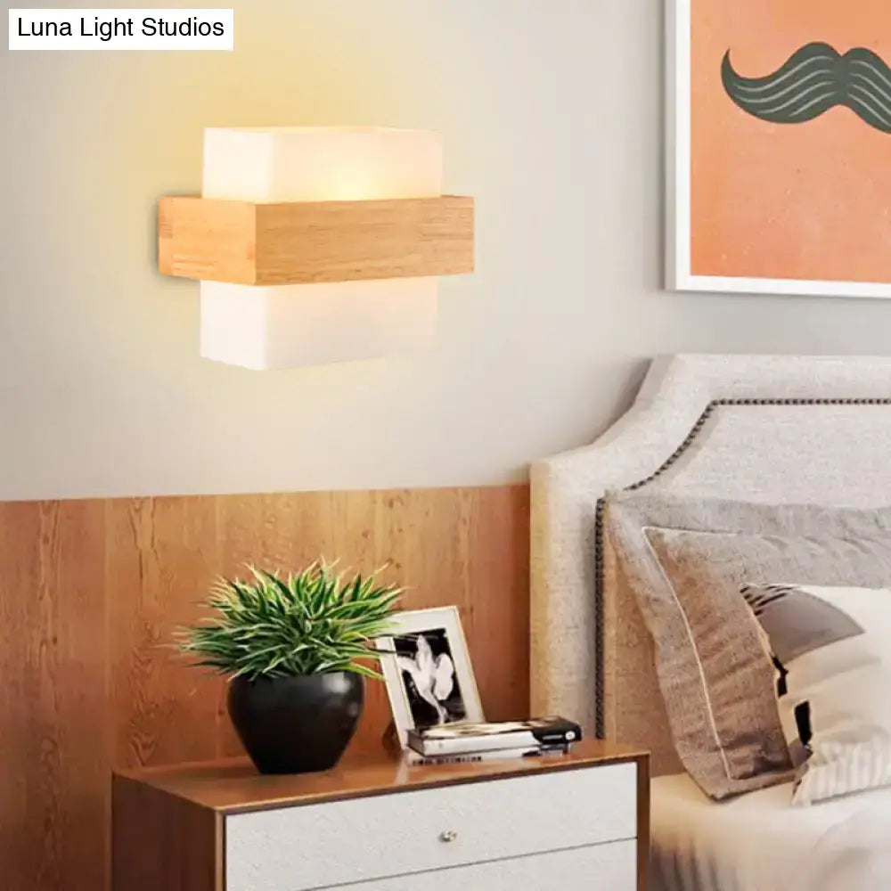 White Glass Wood Sconce