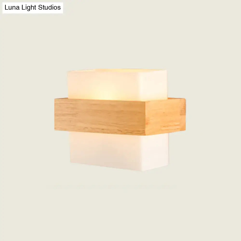 White Glass Wood Sconce