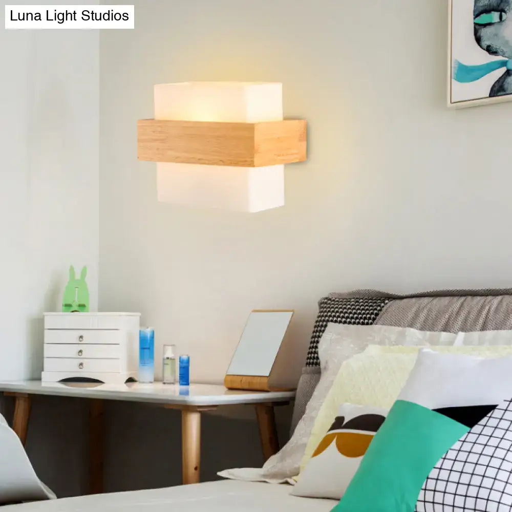White Glass Wood Sconce