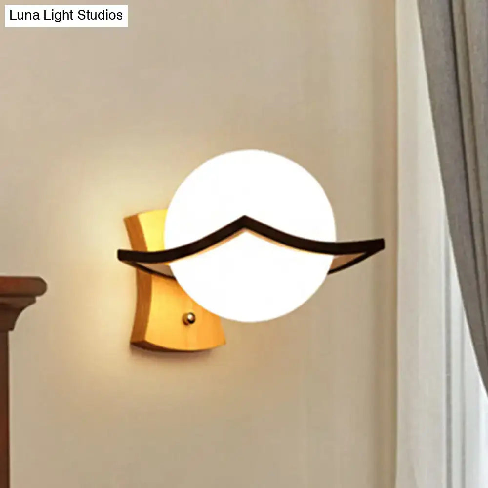 White Glass Ball Black-Accent Sconce
