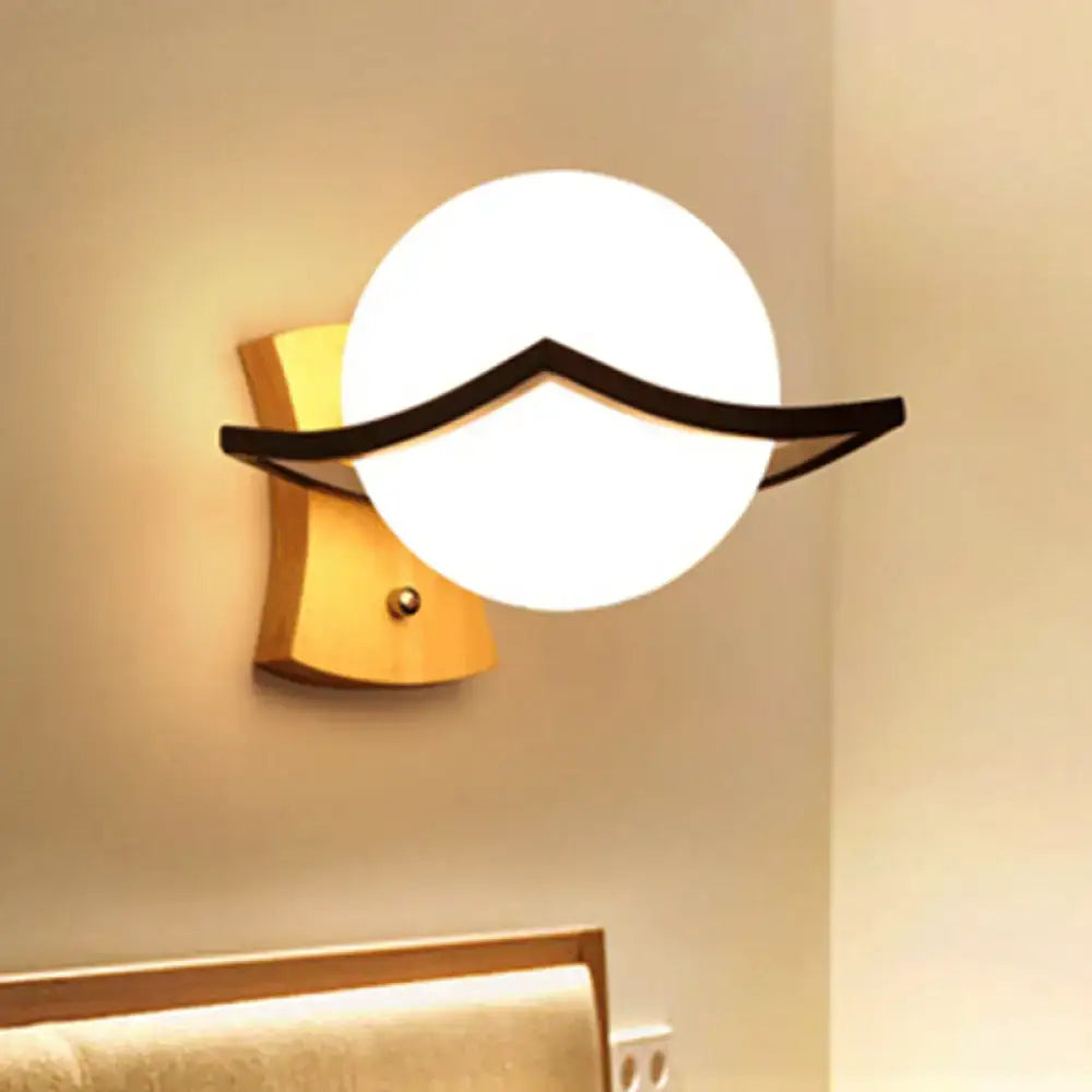 White Glass Ball Black-Accent Sconce