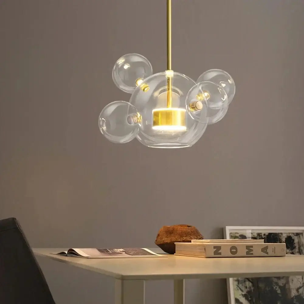 White Glass Bubble Chandelier with Copper Finish