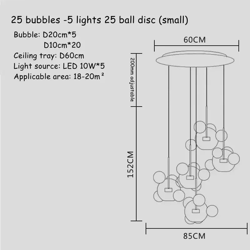 White Glass Bubble Chandelier with Copper Finish