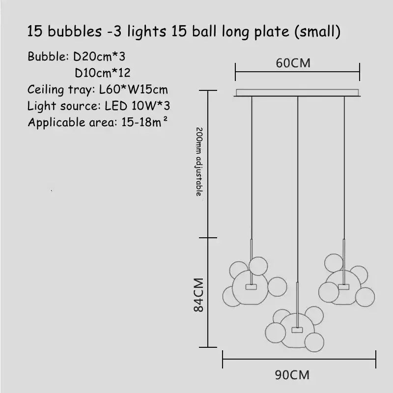 White Glass Bubble Chandelier with Copper Finish