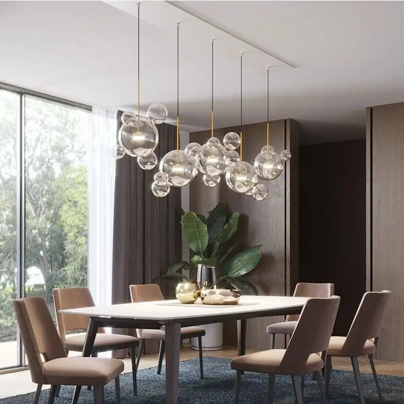 White Glass Bubble Chandelier with Copper Finish
