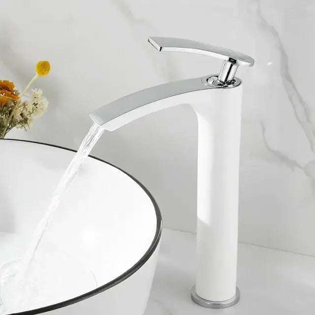 White Brass Basin Faucet Dual-Function Design