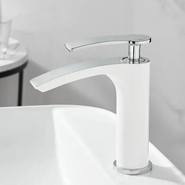 White Brass Basin Faucet Dual-Function Design