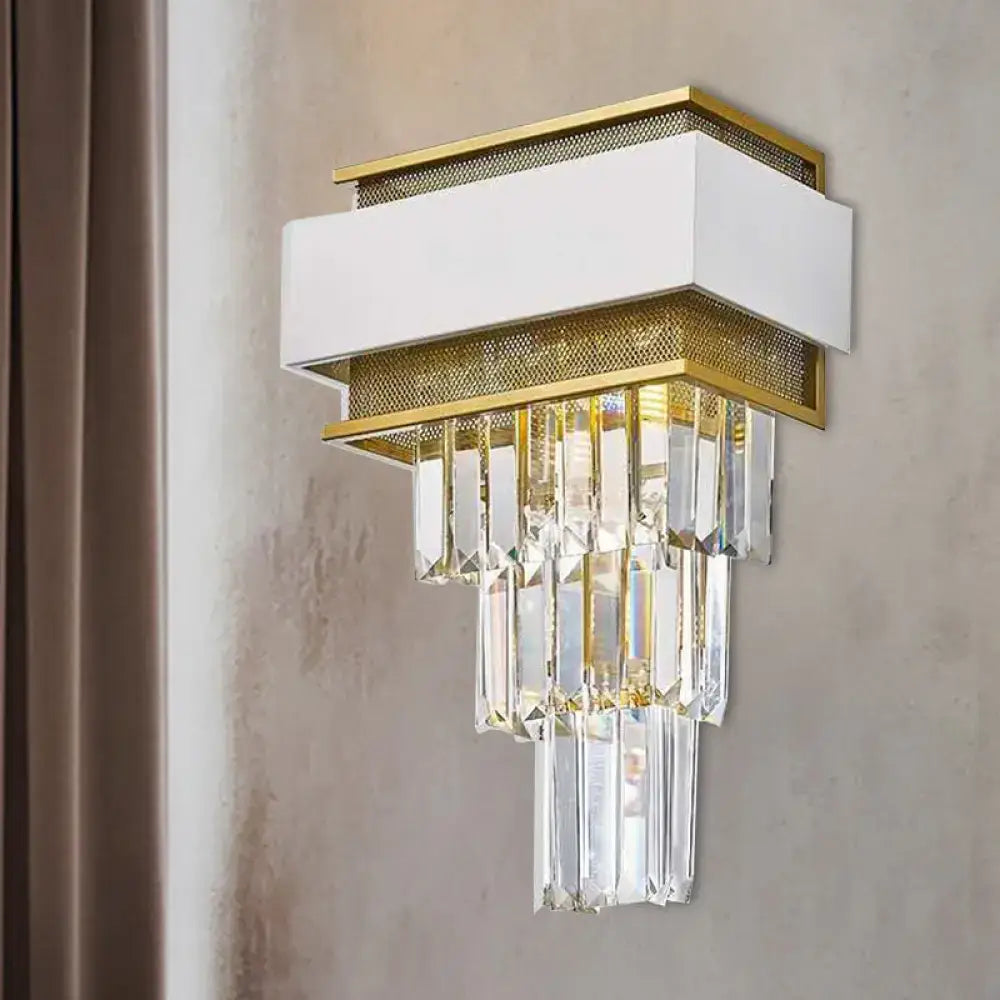 Gold Crystal Square Plate Wall Sconce