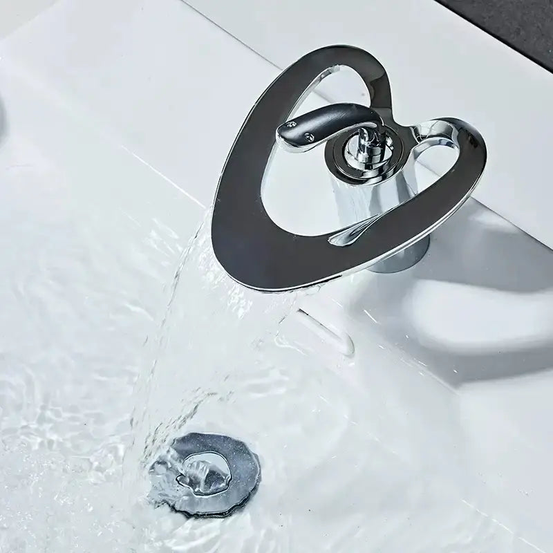 Gold Waterfall Basin Faucet White and Gold Finish