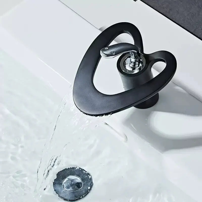 Gold Waterfall Basin Faucet White and Gold Finish