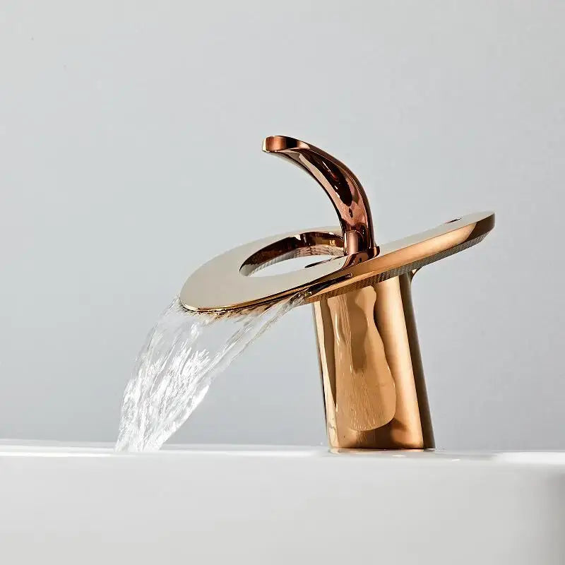 Gold Waterfall Basin Faucet White and Gold Finish