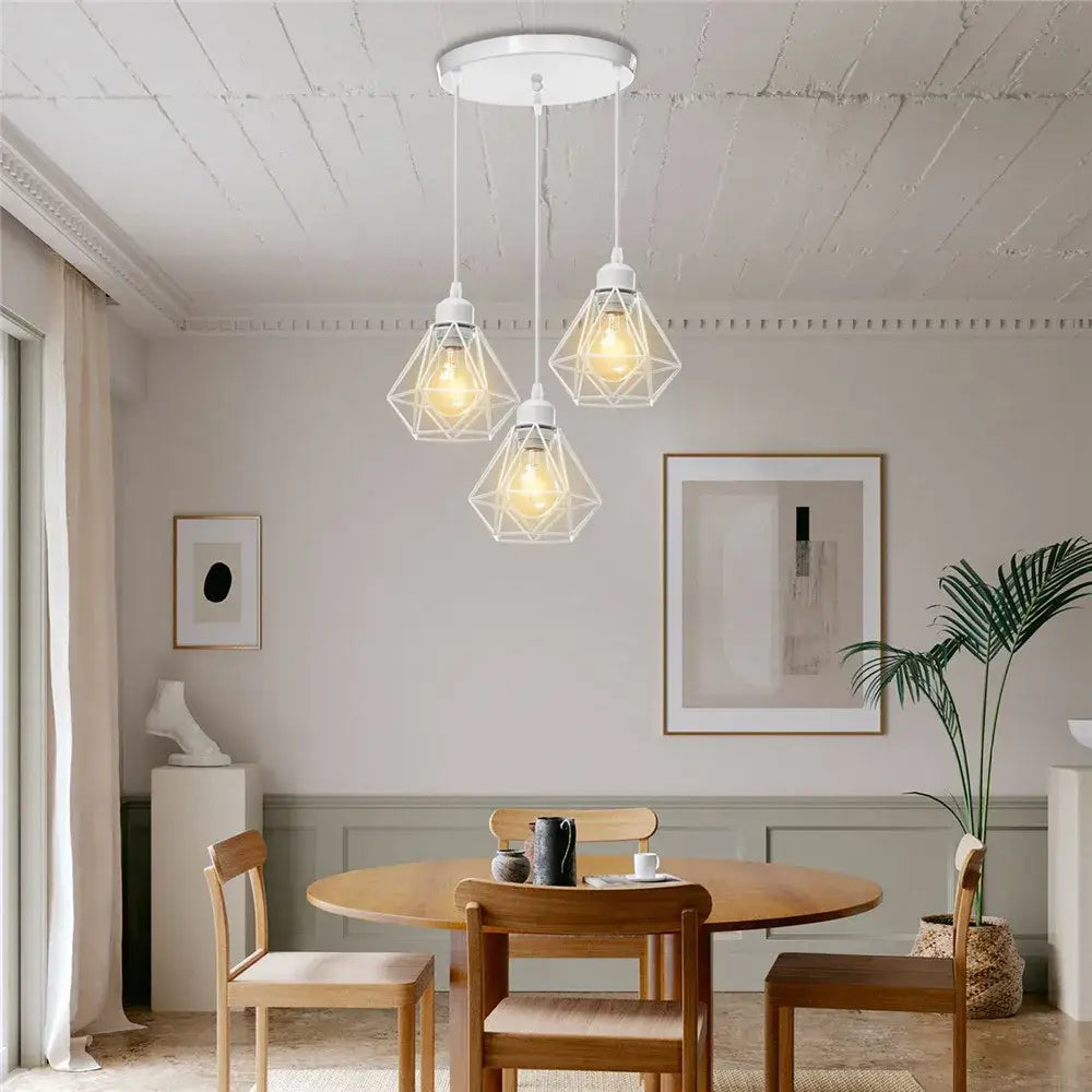 White Iron Cage Pendant Light