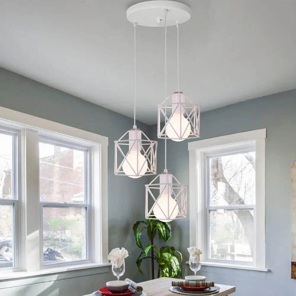 White Iron Cage Pendant Light