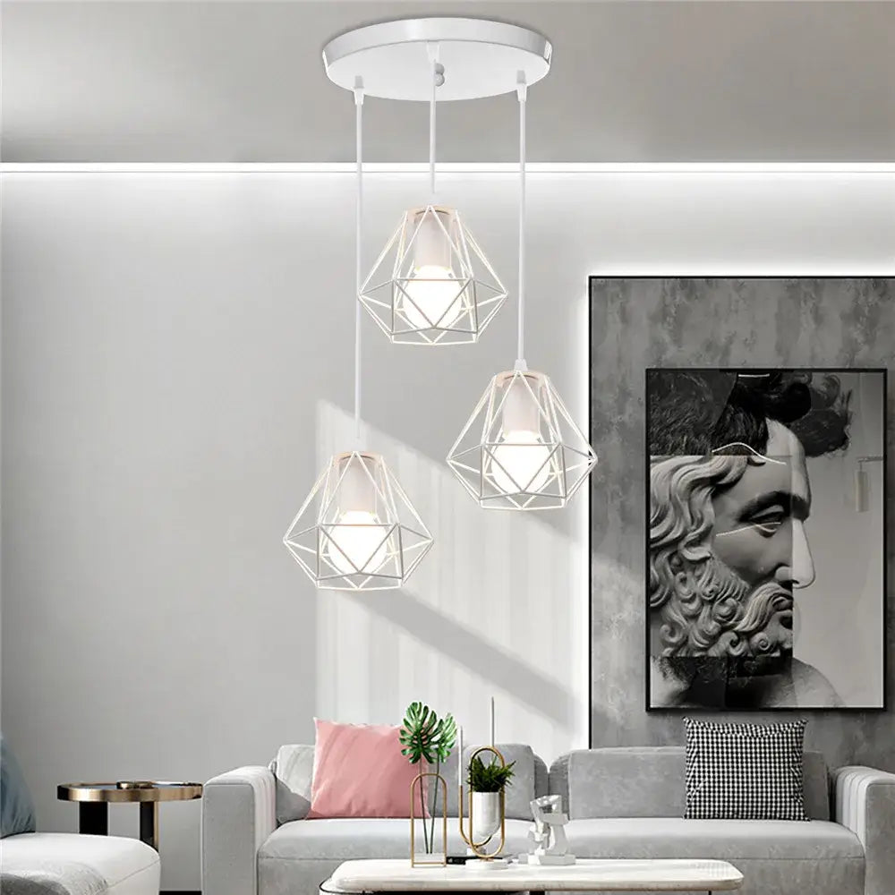 White Iron Cage Pendant Light