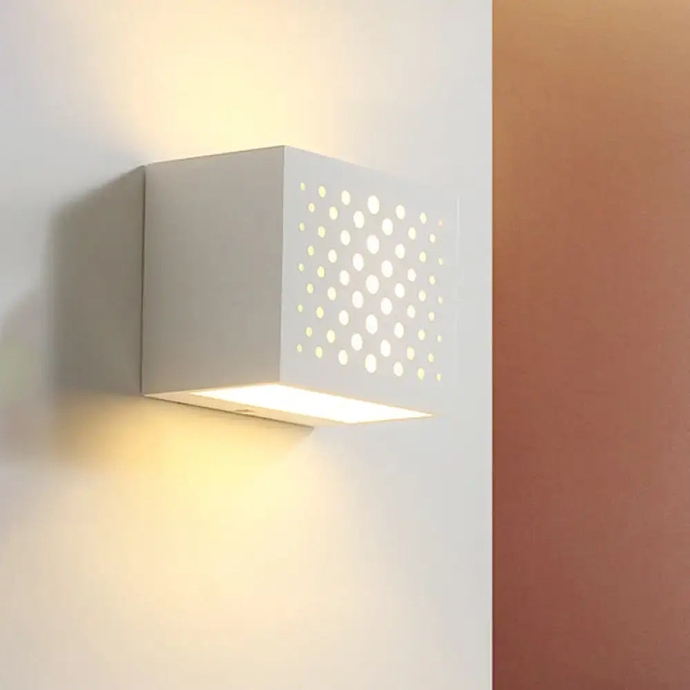 White Laser Cut Gypsum Cube Sconce