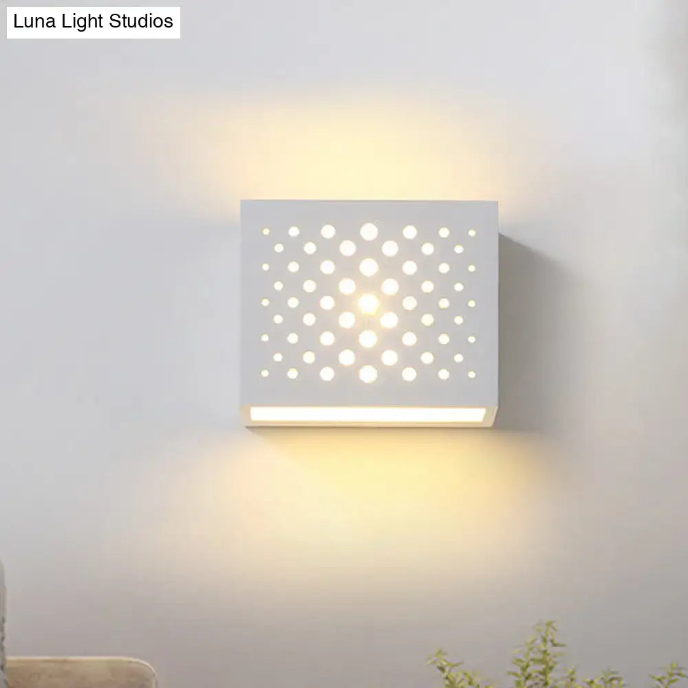 White Laser Cut Gypsum Cube Sconce