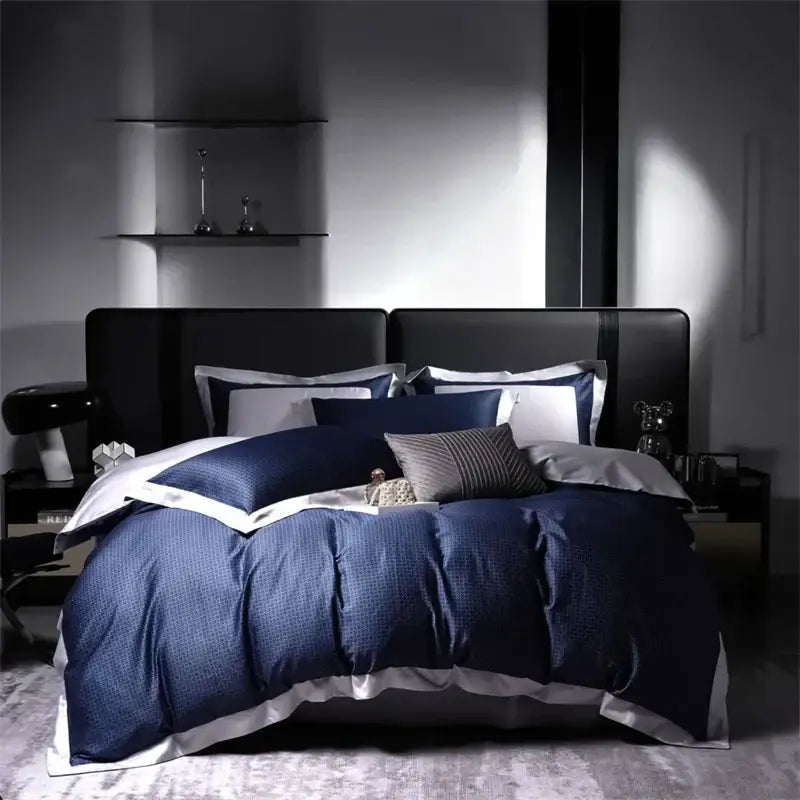 White Navy Cotton Bedding Set