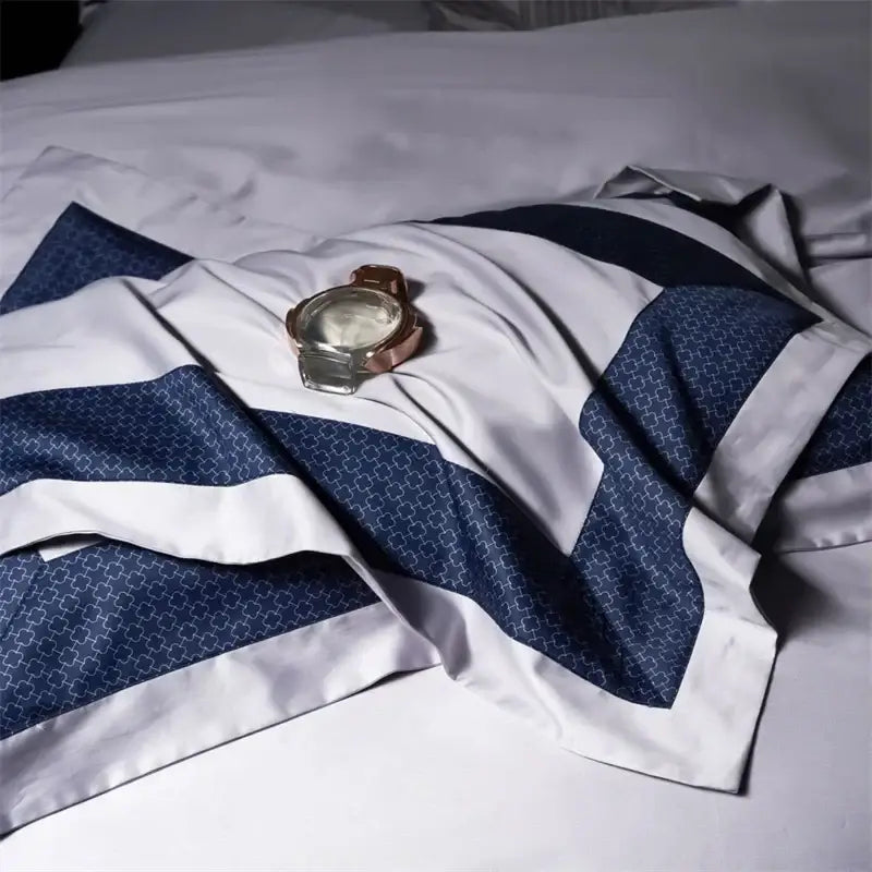 White Navy Cotton Bedding Set