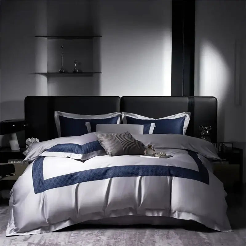 White Navy Cotton Bedding Set