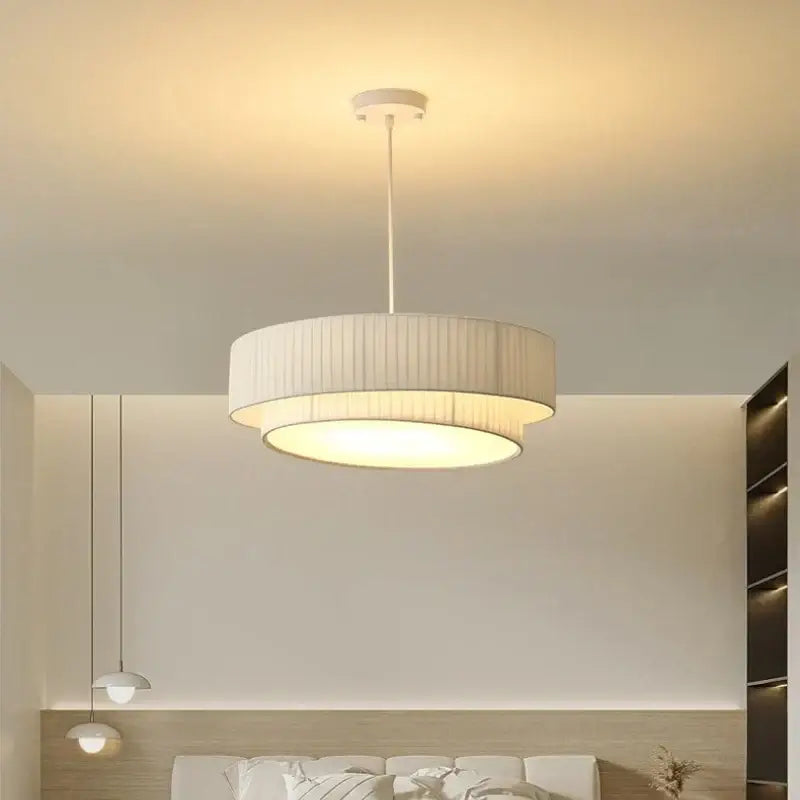 White Fabric Pendant Light with E27 Socket