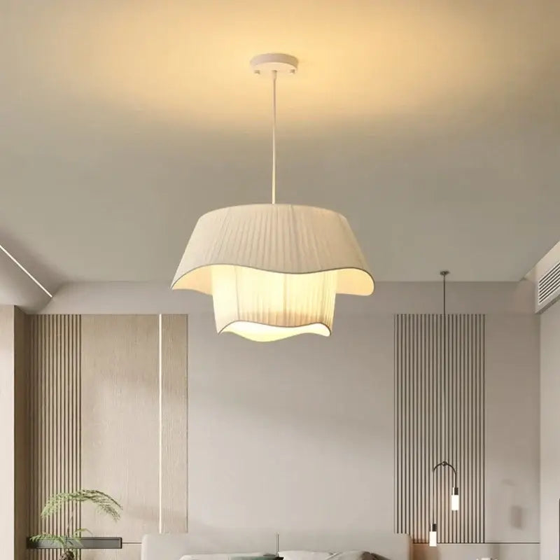 White Fabric Pendant Light with E27 Socket
