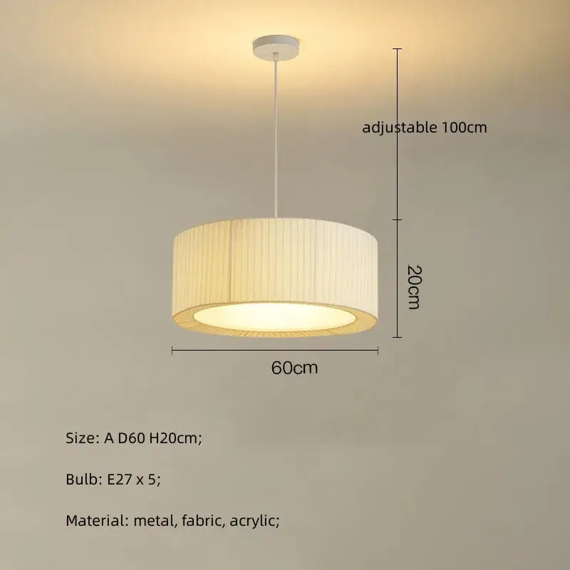 White Fabric Pendant Light with E27 Socket