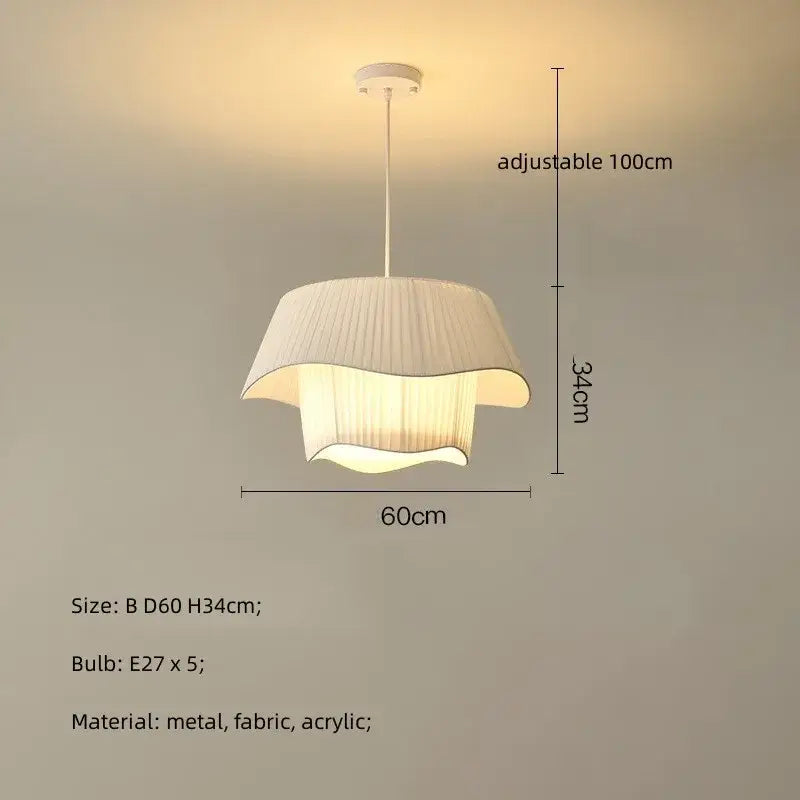 White Fabric Pendant Light with E27 Socket