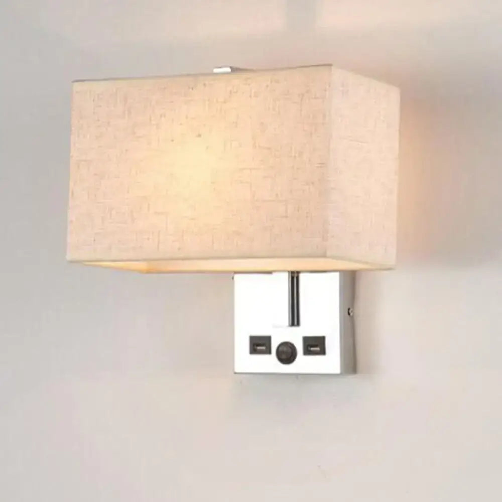 White Modern USB Fabric Wall Sconce