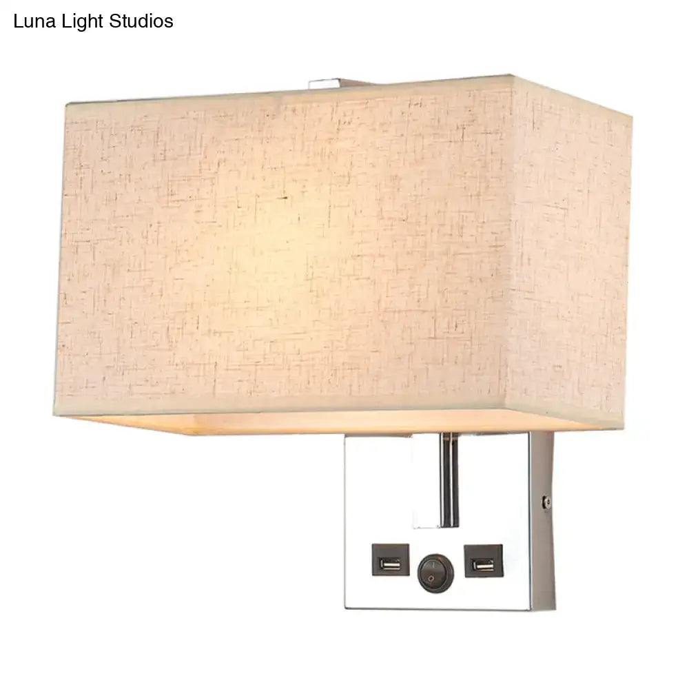 White Modern USB Fabric Wall Sconce