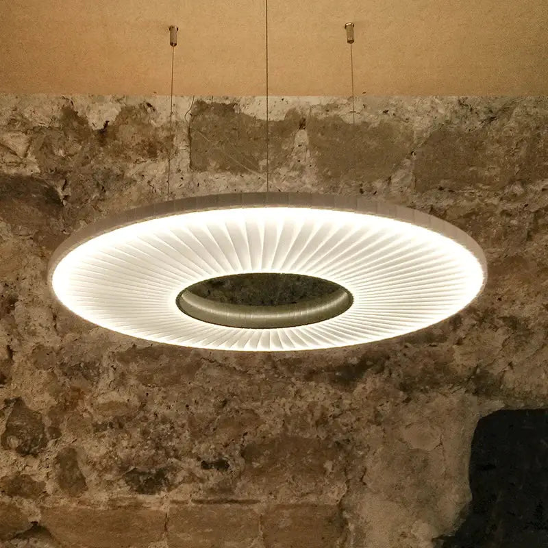White Ribbed Pendant Light